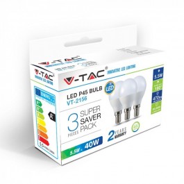 LED Bulb - 5.5W E14 P45 Natural White 3PCS/PACK