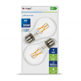 Filament LED Bulb - 6W E27 A60 Warm White 2PCS Blister Pack