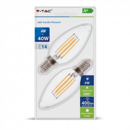 Bombilla LED - 4W Filamento E14 Vela Transparente Cubierta Blanco Calido 2PCS/Blister Pack